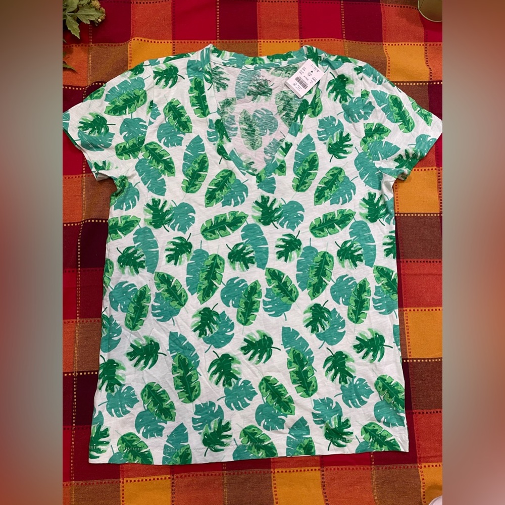 J.Crew Slub Cotton Tropical banana leaves shirt
